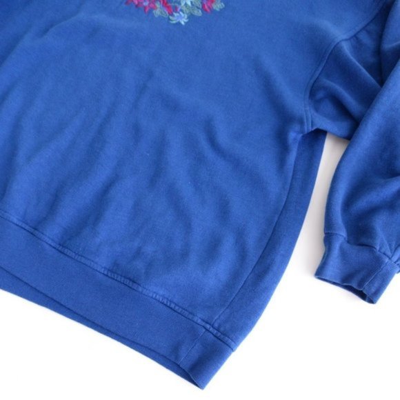 Vintage Essentials Needs  Blue Floral Design Grandmacore Long Sleeve Sweater - Picture 6 of 10